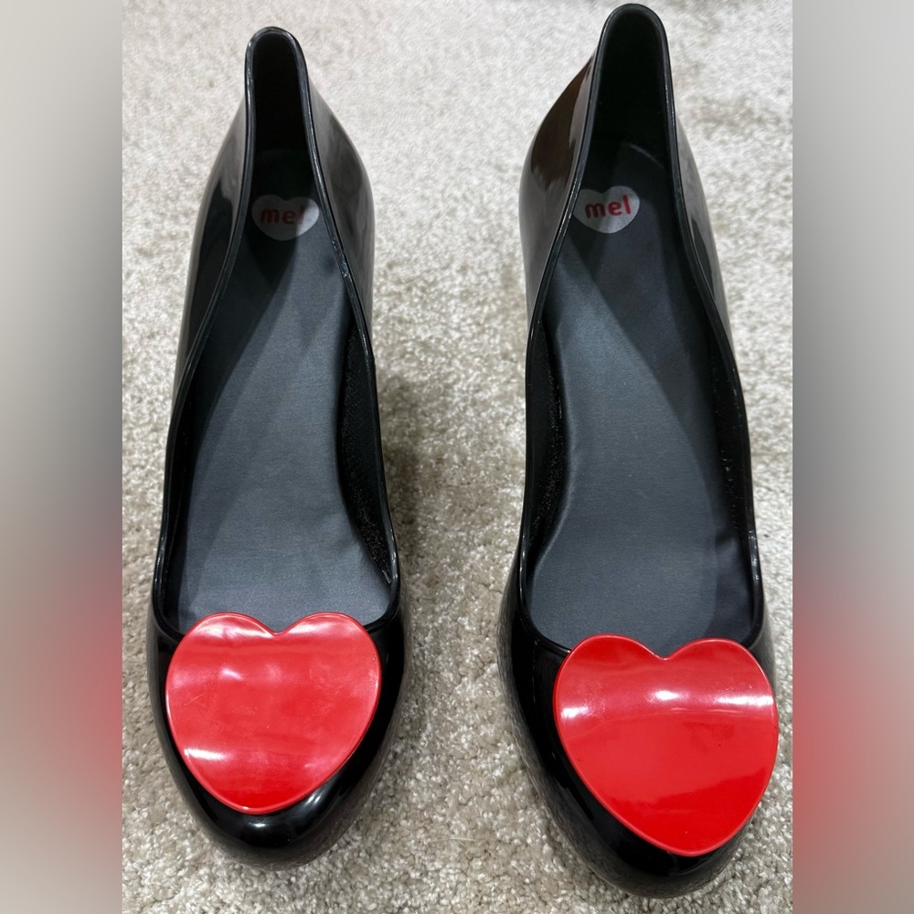 Melissa Black Heels with Red Heart Accent
